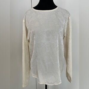 JAEGER Vintage Floral Jacquard Blouse Buttons Neutral Classic Business Chic